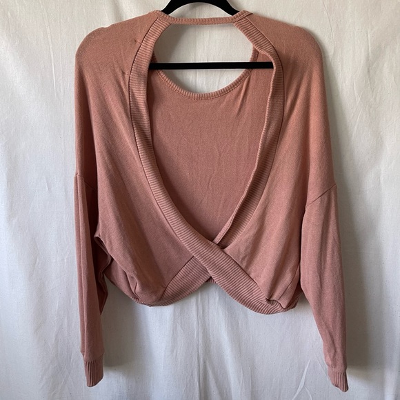 Project Social T Cropped Sweatshirt Batwing Sleeves & Cut-Out Back w/ Twist Hem - Picture 8 of 12